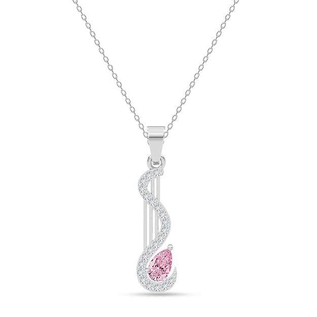 Silver Pink Pendant Necklace with Chain Nico