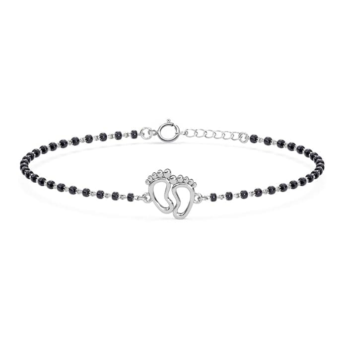 Footprint Bracelet With Black Beads For Kids