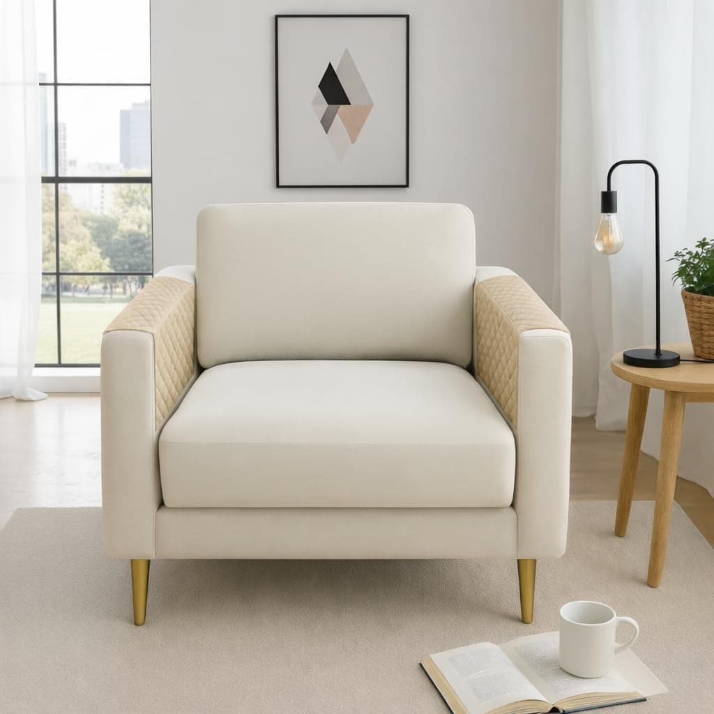 Velvet Quilted Sofa Armrest Set of 2 Beige gallery image