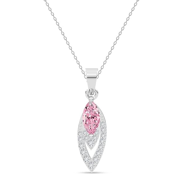 Silver Pink Pendant Necklace with Chain